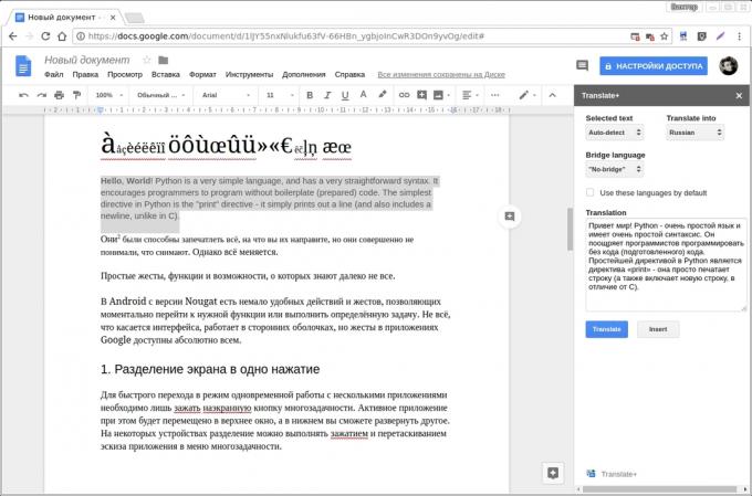 Google Docs add-ons: Preložiť +