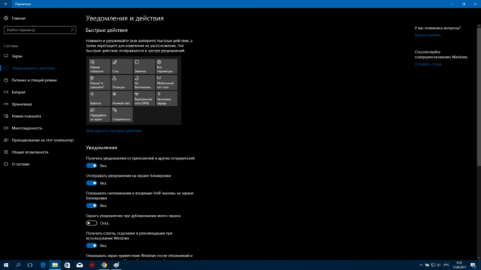 Konfigurácia systému Windows 10: Upozornenie a rýchle akcie