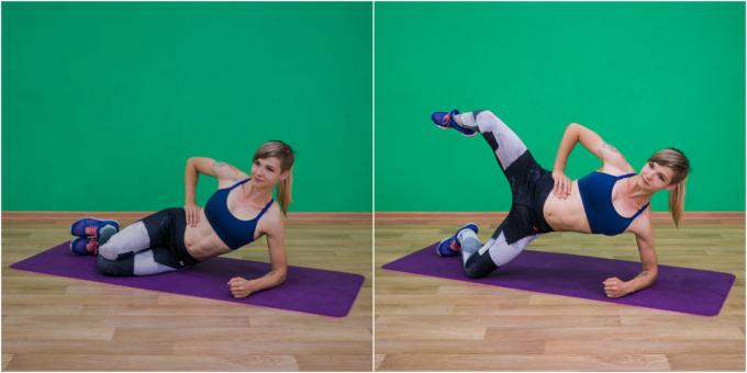 Cvičenie plniaci: zdvíhanie nôh z postranných pruhov na kolenách