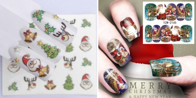 Výrobky s aliexpress vytvoriť novoročné nálady: Samolepky na dizajn nechtov Vianoce nail