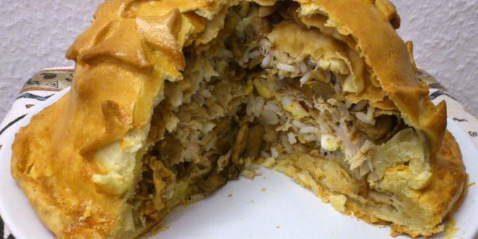 Recept: Kurnik z nekvasenej cesta palacinky, ryža, šampiňóny a syrom