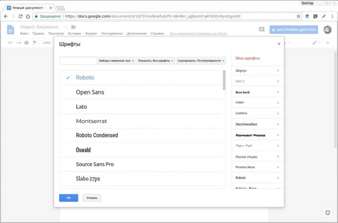 Dokumenty Google Doplnky: Google Fonty
