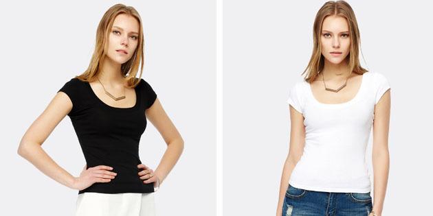 Basic dámske tričká z európskych obchodov: Plain tričko s U-tvarovaným hrdlom