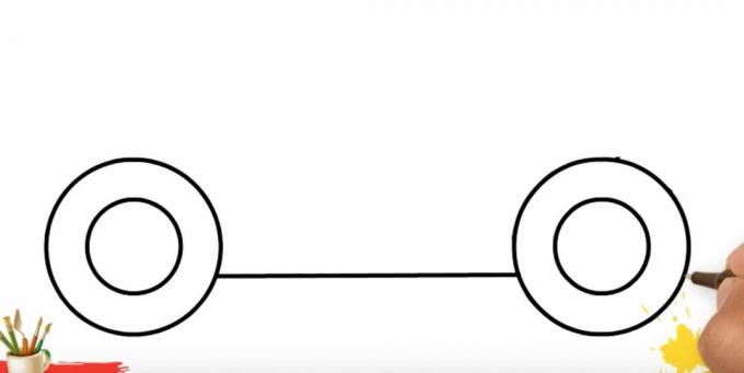 Ako nakresliť nákladné auto: spojte kolesá