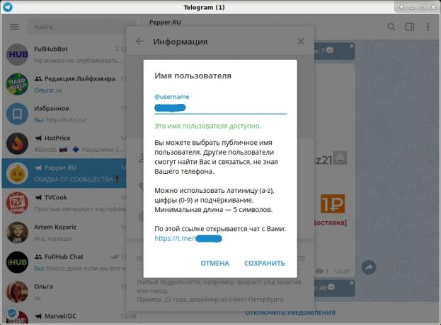 Odkazy na Telegram: Odkaz na svoj profil