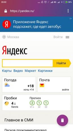 Firefox Zameranie: hľadanie na "Yandex"