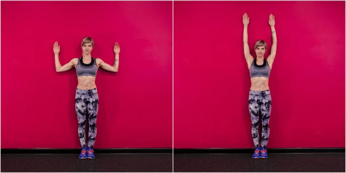 Ako si zväčšiť prsia cvičením: zdvihnite ruky vedľa steny