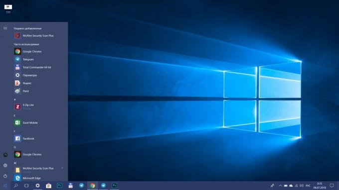 Ako zrýchliť Windows 10. Uvoľniť tlačidlo "Štart"