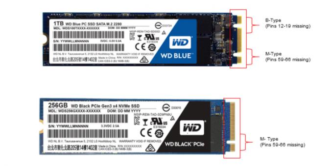 Čo je lepšie SSD: SSD M.2 c kľúč B + M (horná) a SSD M.2 s kľúčom M (dole)