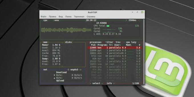 Monitorovanie systému: Bashtop
