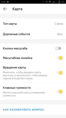 "Yandex. Pre "mesta: nastavenia karty
