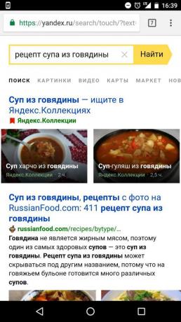 "Yandex": hľadanie recepty prísadami
