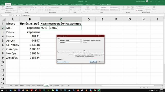 Excel vzorce: COUNT