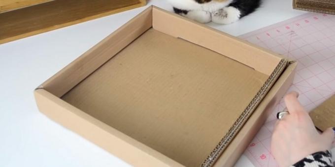DIY škrabadlo pre mačku: do krabice vložte lepené pásy