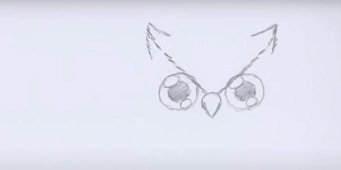 Ako nakresliť sovu: nakreslite zobák a „šípky“