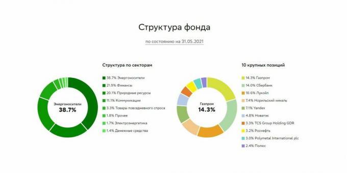 Štruktúra fondu "Index moskovskej burzy celkového výnosu" brutto ", $ SBMX.