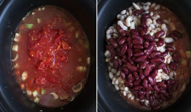  Ako urobiť fazuľový guláš: pridajte zeleninový tanier s paradajkami vo vlastnej šťave