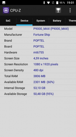Chránené smartphone Poptel P9000 Max: CPU-Z
