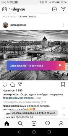 nikde inde v Instagram: repost cez Instant