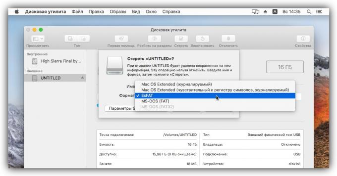 Select exFAT, na flash disk je kompatibilný s oboma MacOS a Windows