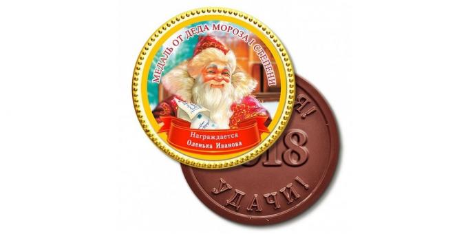 Darčeky pre Nový rok: čokoláda medailu