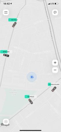 Karshering "Delimobil": na mape v aplikácii, vyberte voľný voz