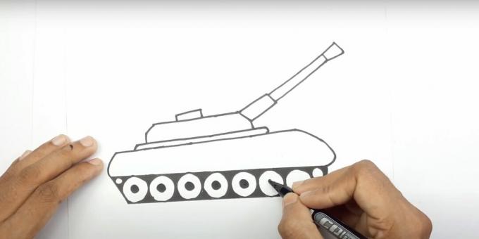 Ako nakresliť tank: nakreslite delo a podrobne popíšte valce