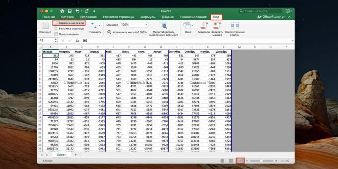 Ako urobiť zlom stránky v programe Excel: prepnite do režimu stránkovania