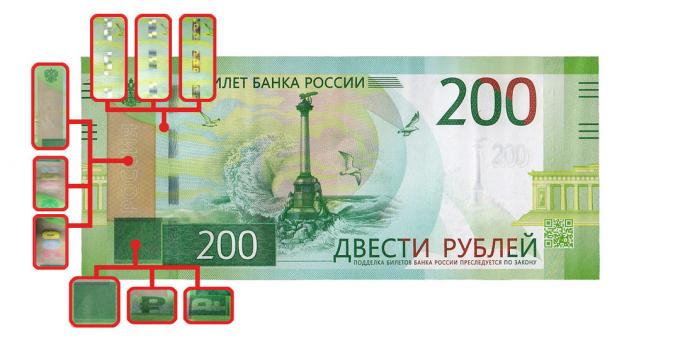 falšované peniaze: autentickosť funkcie, ktoré sú viditeľné, keď sa uhol pohľadu